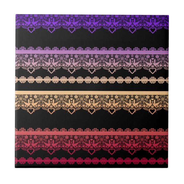 Multicolored lace on black ceramic tile (Front)