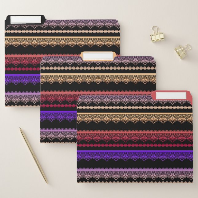 Multicolored lace on black file folder (Set)