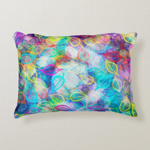 Multicolored Leafs Collage Pattern Decorative Pillow