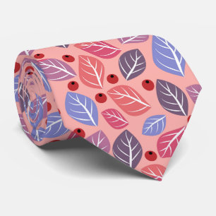 Multicolored Leaves on Coral Neck Tie