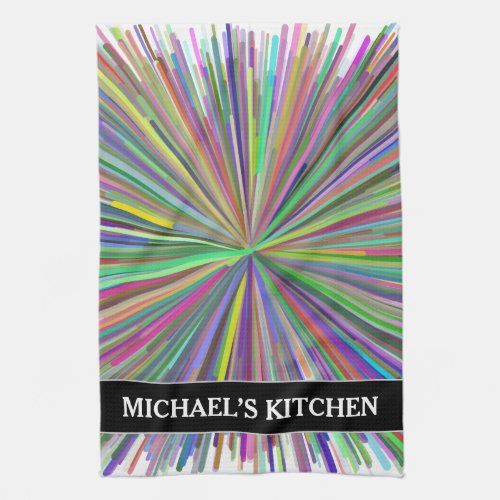 Multicolored Line Burst Pattern  Custom Name Kitchen Towel