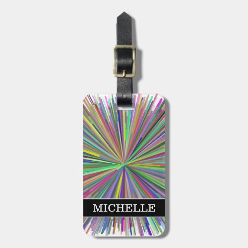 Multicolored Line Burst Pattern  Custom Name Luggage Tag