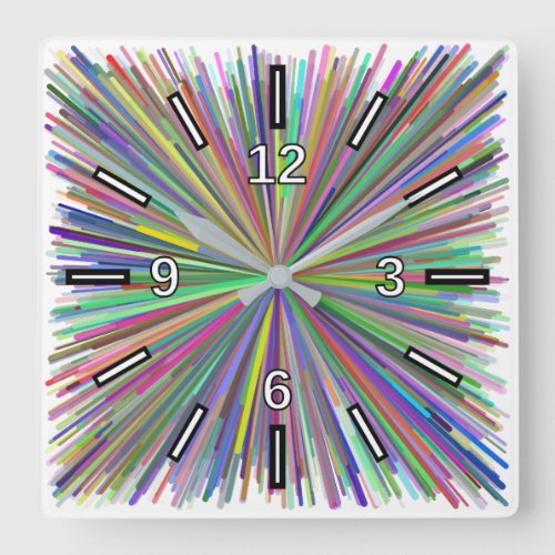 Multicolored Line Burst Pattern Square Clock