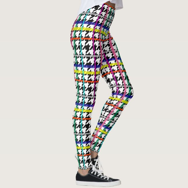 Multicolored Lines On Plaid Houndstooth Design  Leggings (Creator Uploaded)