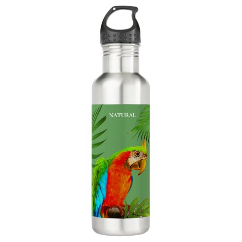 Multicolored Macaw Bird  Palm Leaves Stainless Steel Water Bottle