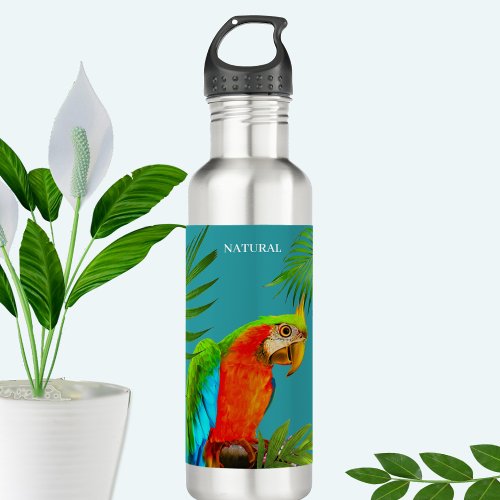 Multicolored Macaw Bird  Palm Leaves Stainless Steel Water Bottle
