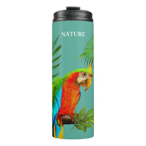 Multicolored Macaw Bird  Palm Leaves Thermal Tumbler