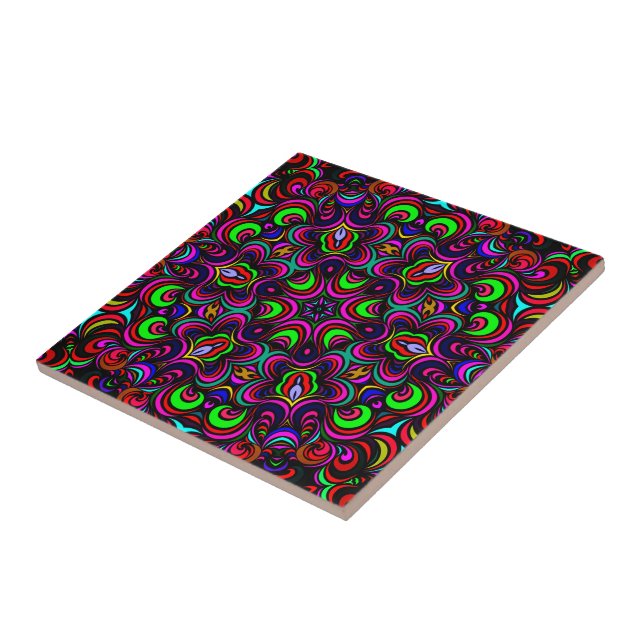 Multicolored mandala pattern ceramic tile (Side)