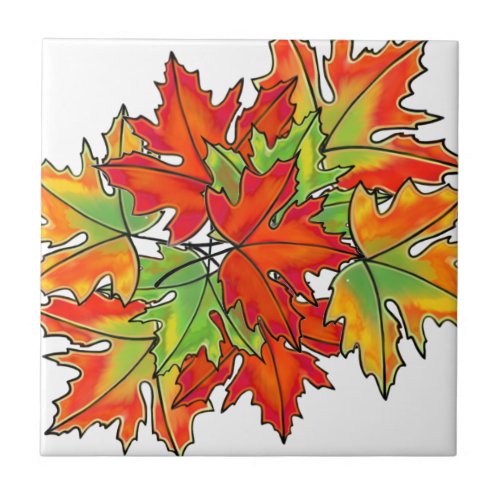 Multicolored Maple Leaves autumn colors   Ceramic Tile