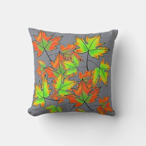 Multicolored Maple Leaves autumn colors   Throw Pillow