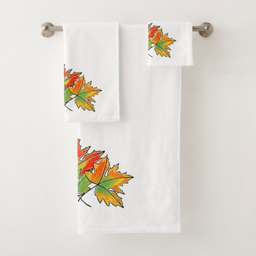 Multicolored Maple Leaves Bath Towel Set