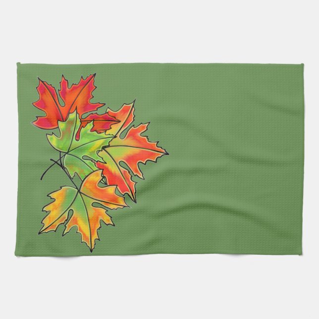 Multicolored Maple Leaves Kitchen Towel (Horizontal)