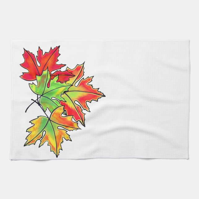 Multicolored Maple Leaves Kitchen Towel (Horizontal)