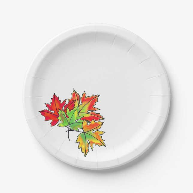 Multicolored Maple Leaves Paper Plates (Front)