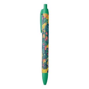 Multicolored meadow whimsical wild daisy flowers black ink pen