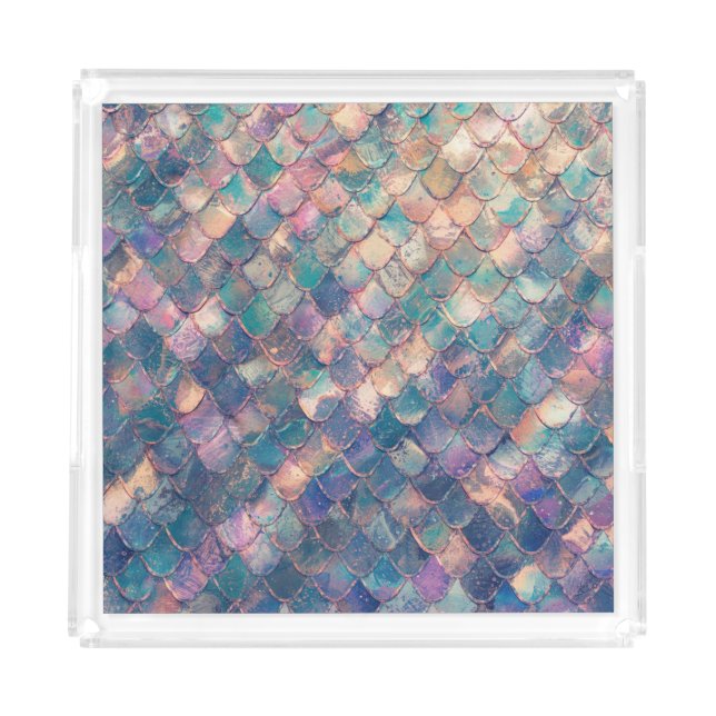 Multicolored Mermaid Print Acrylic Tray (Front)