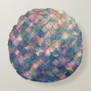 Multicolored Mermaid Print Round Pillow