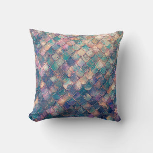 Multicolored Mermaid Print Throw Pillow
