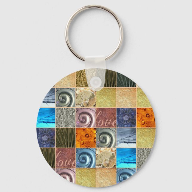 Multicolored Metal Love Mosaic Patchwork Keychain (Front)