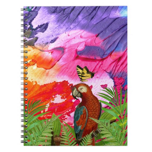 Multicolored Modern Art Parrot Butterfly Notebook