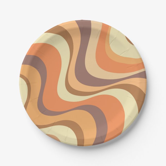 Multicolored modern retro waves design paper plates (Front)