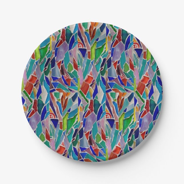 Multicolored Mosaic Paper Plates (Front)