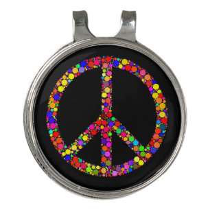Multicolored mosaic peace sign symbol golf hat clip