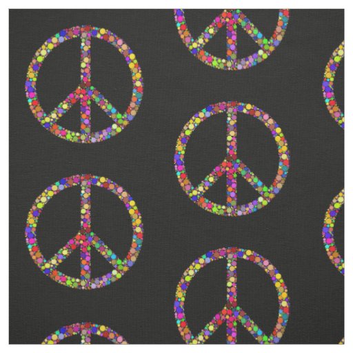 Multicolored mosaic peace signs symbols fabric