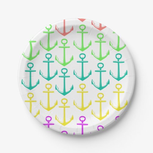 Multicolored Nautical Anchor Paper Plates