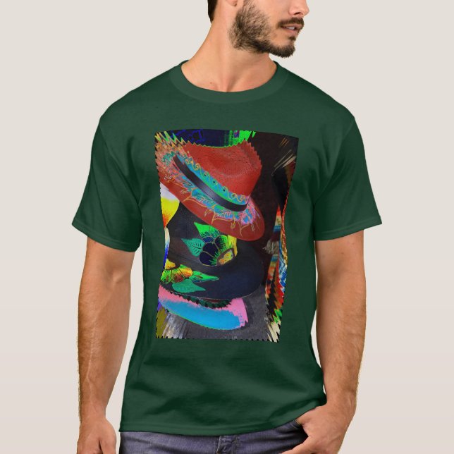 Multicolored neon abstract hat design T-Shirt (Front)