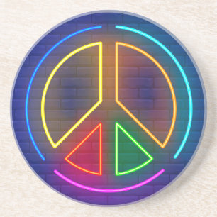 Multicolored neon peace sign symbol coaster