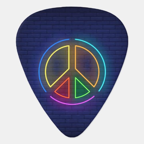 Multicolored neon peace sign symbol guitar pick