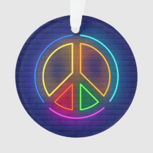 Multicolored neon peace sign symbol ornament