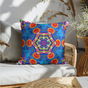 Multicolored oil painting kaleidoscope throw pillow
