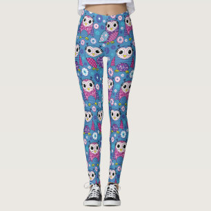 Multicolored owls vector seamless Pattern Leggings
