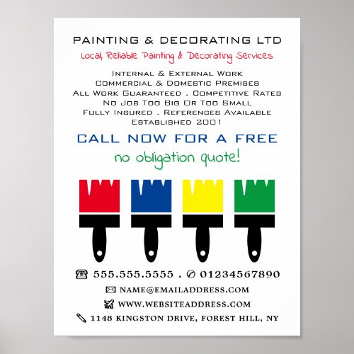 Multicolored Paint Brushes Painter  Decorator Poster