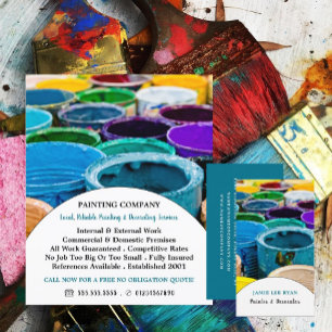 Multicolored Paint Buckets, Painter & Decorator Business Card