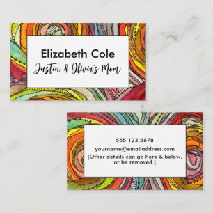 Multicolored Painted Watercolor & Ink Mommy Business Card
