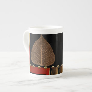 Multicolored Panel Painting with Brown Leaf Bone China Mug