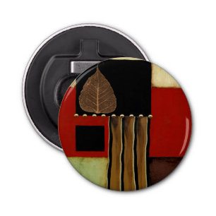 Multicolored Panel Painting with Brown Leaf Bottle Opener