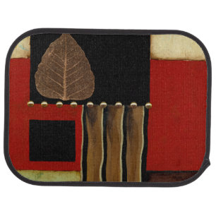 Multicolored Panel Painting with Brown Leaf Car Mat