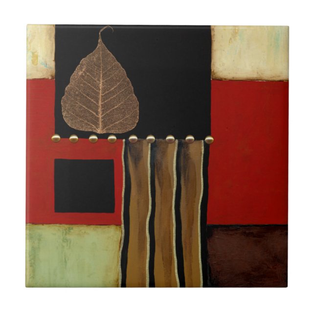 Multicolored Panel Painting with Brown Leaf Ceramic Tile (Front)