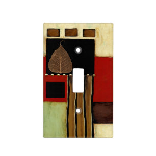 Multicolored Panel Painting with Brown Leaf Light Switch Cover
