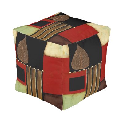 Multicolored Panel Painting with Brown Leaf Pouf
