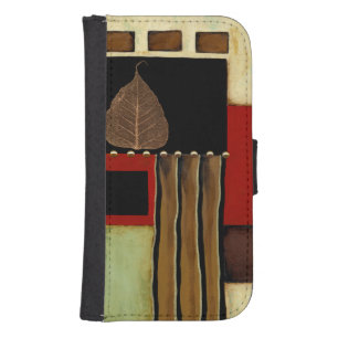 Multicolored Panel Painting with Brown Leaf Galaxy S4 Wallet Case