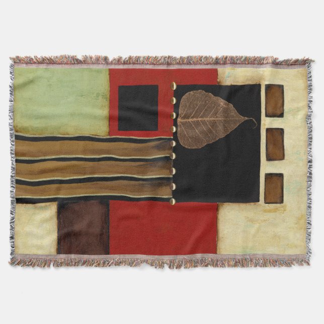 Multicolored Panel Painting with Brown Leaf Throw Blanket (Front)