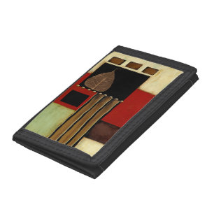 Multicolored Panel Painting with Brown Leaf Tri-fold Wallet