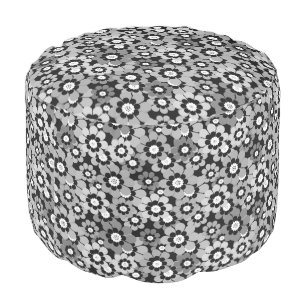 Multicolored paper cut flowers on black background pouf
