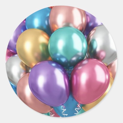 Multicolored Party Balloons  Classic Round Sticker