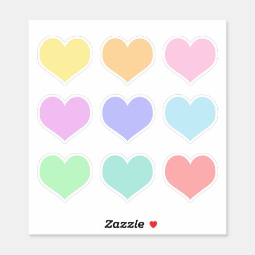 Multicolored Pastel Hearts Valentine Love Set of 9 Sticker